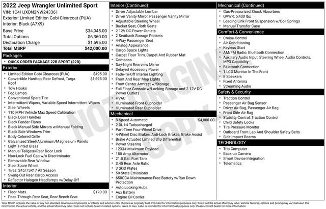 2022 Jeep Wrangler Unlimited Sport