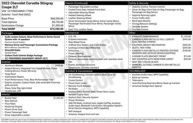 2022 Chevrolet Corvette Stingray 2LT