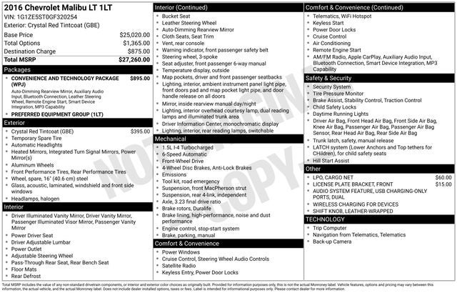 2016 Chevrolet Malibu LT 1LT