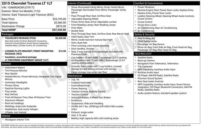 2015 Chevrolet Traverse LT 1LT