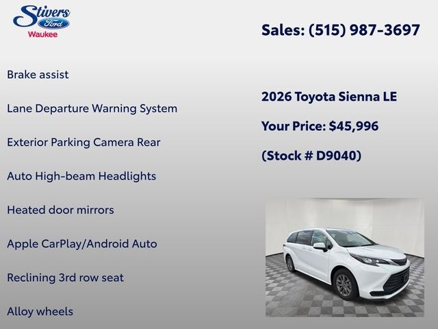 2026 Toyota Sienna LE 8 Passenger