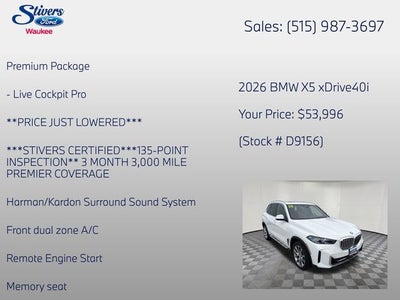 2026 BMW X5 xDrive40i