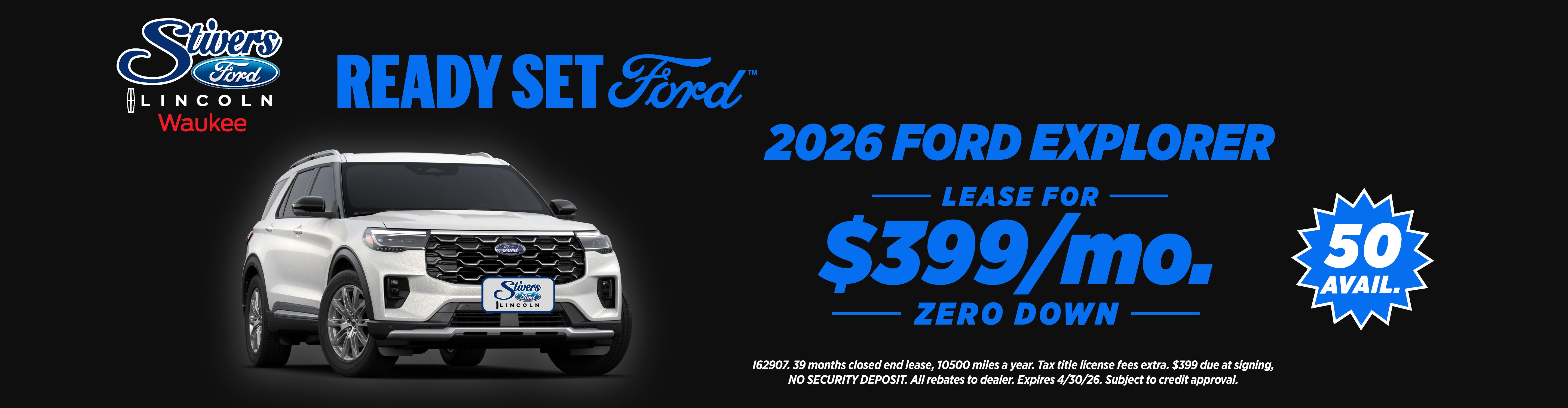 2026 Ford Explorer lease $399/mo zero down