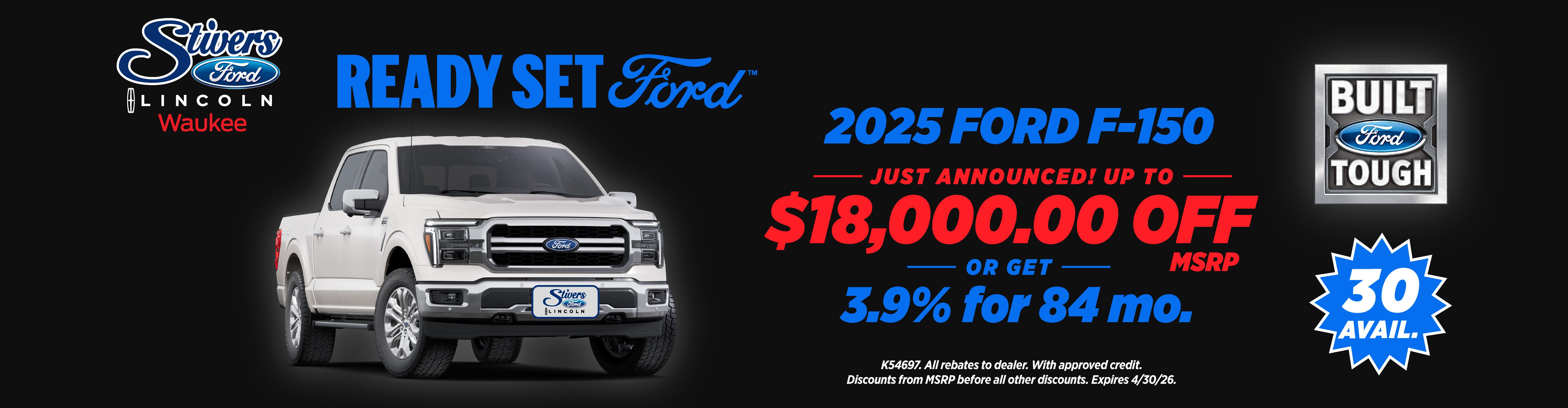 2025 Ford F-150 save up to $18,000 or 3.9% APR