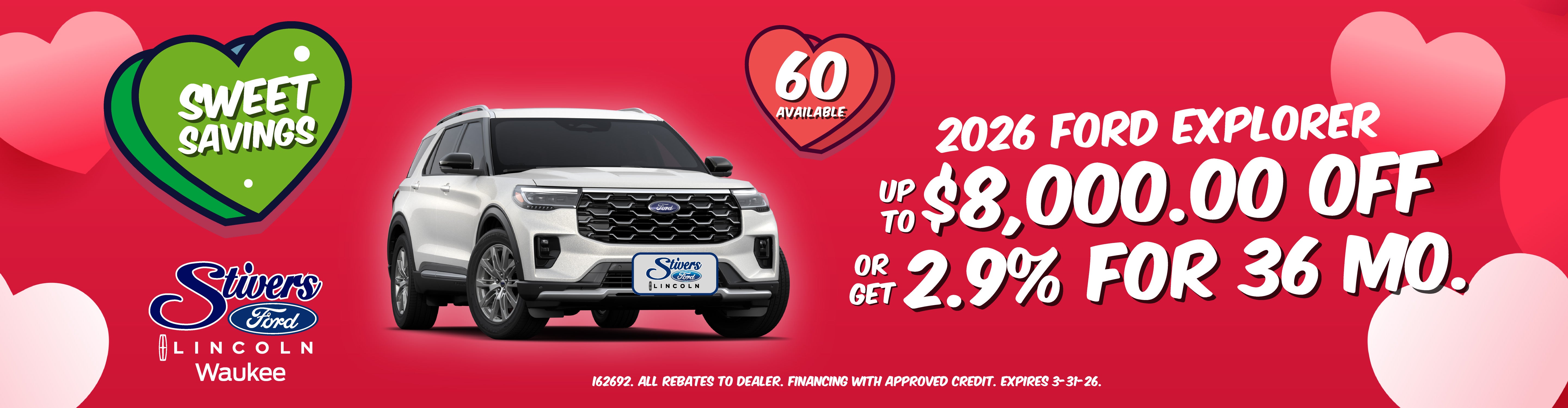 Up to $8,000 off 2026 Ford Explorer SUVs