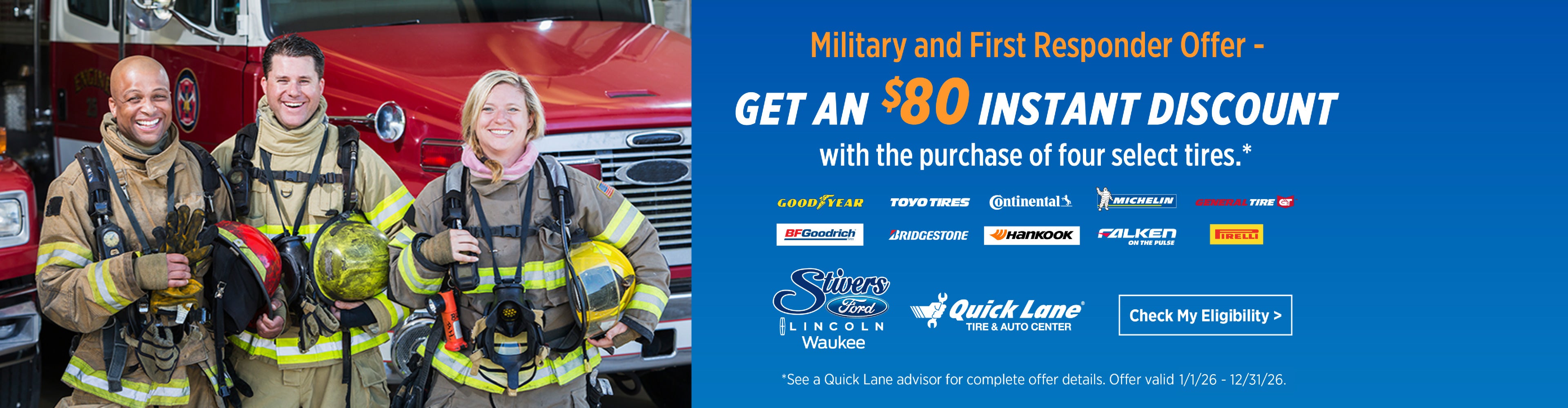 $80 off four tires for military and first responders