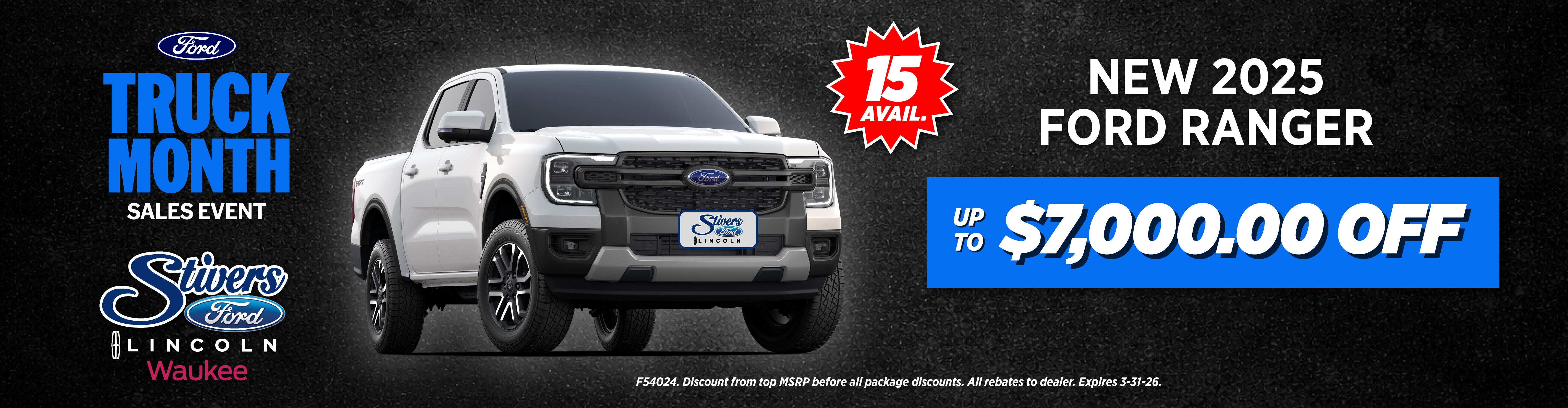 2025 Ford Ranger: Up to $7,000 off during Truck Month.