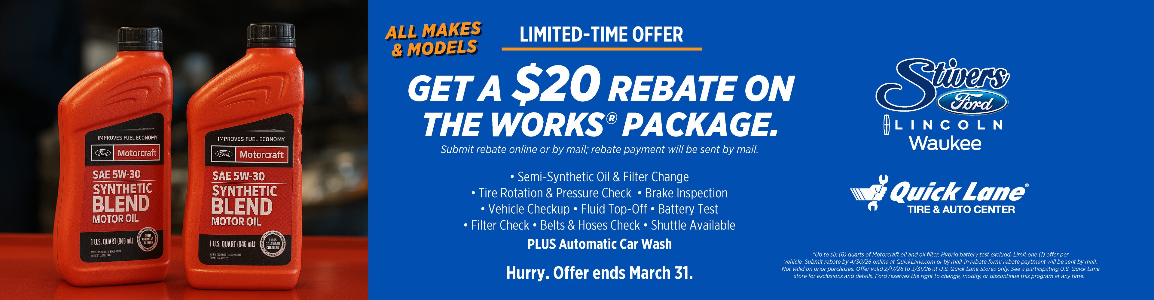 $20 rebate on The Works oil change package