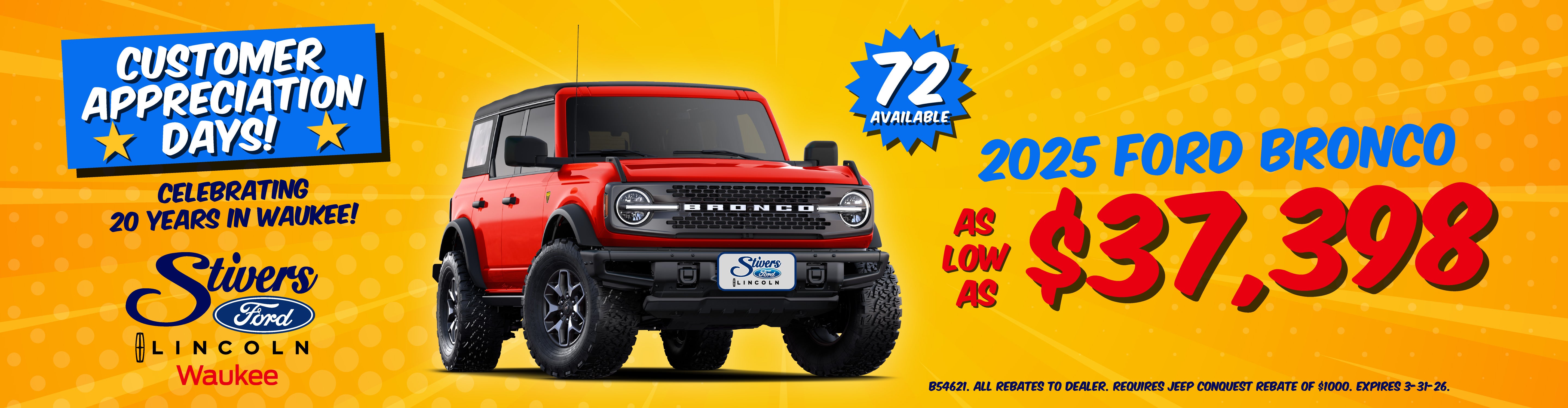 2025 Ford Bronco as low as $37,398