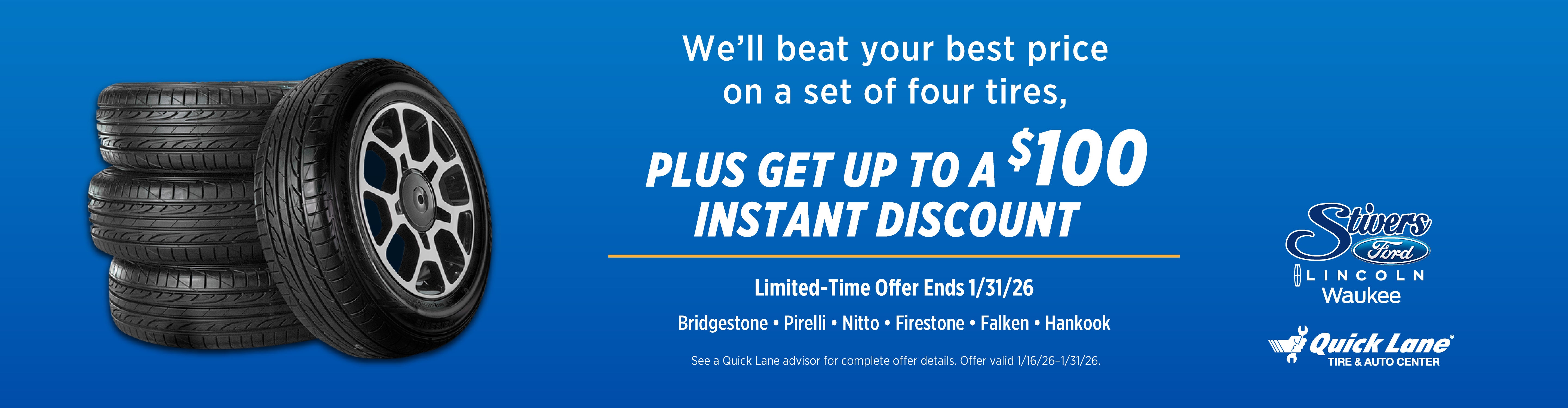 Up to $100 instant tire discount