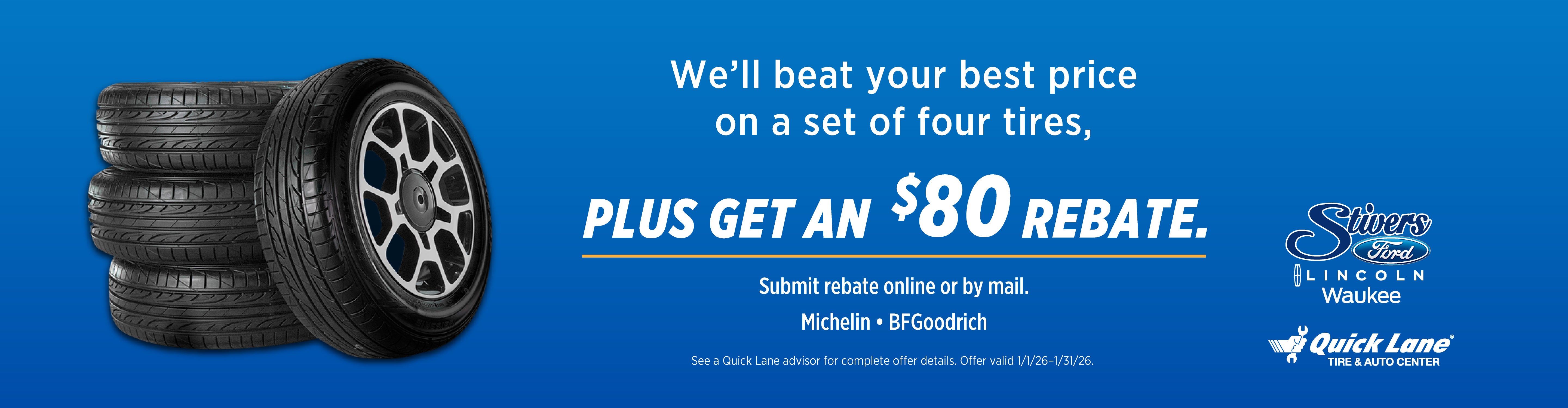 Best tire price plus $80 rebate