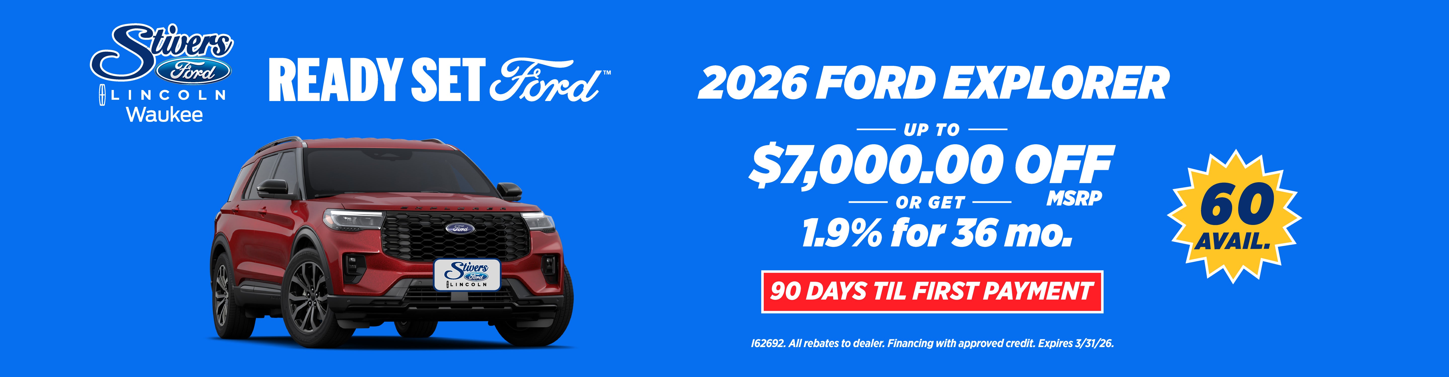 Ford Explorer up to $7,000 off or 1.9% APR
